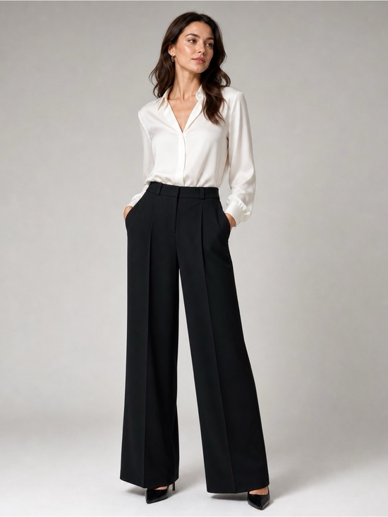 Armani Collezioni Pants - Armani Collezioni Black Wide Leg Pleated Trousers Pants Italy 10